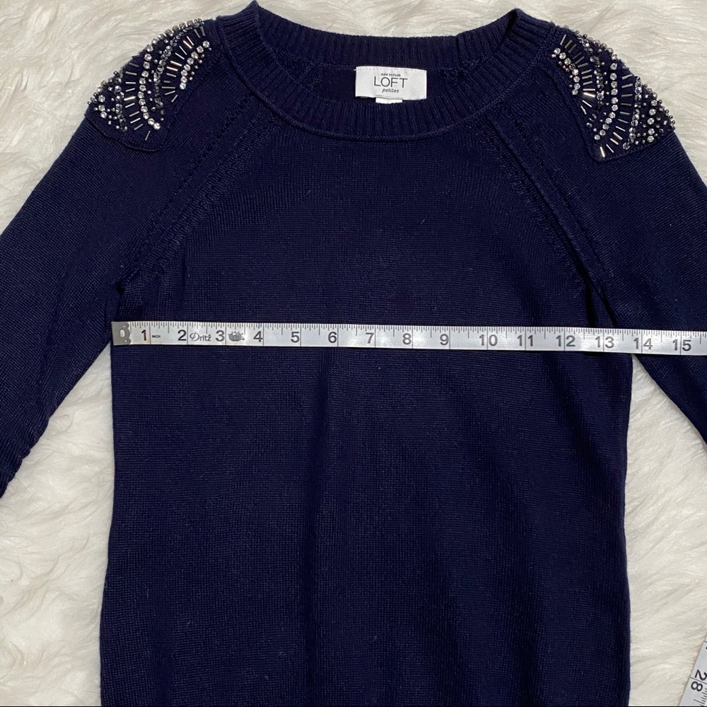 ANN TAYLOR LOFT Rhinestone Navy Blue Sweater - Picture 4 of 6
